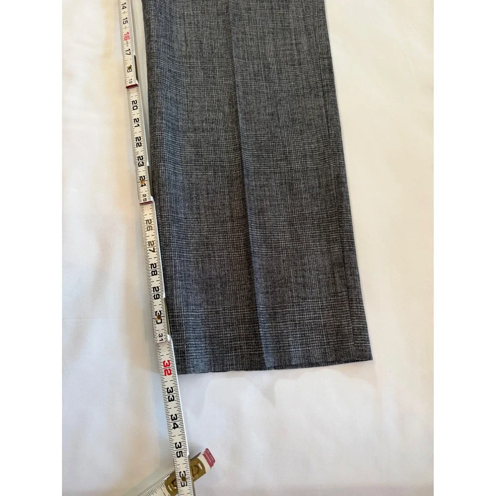 Glen Plaid Virgin Wool‎ Blend Dress Pants Grey Lafayette 148 New York Size 14